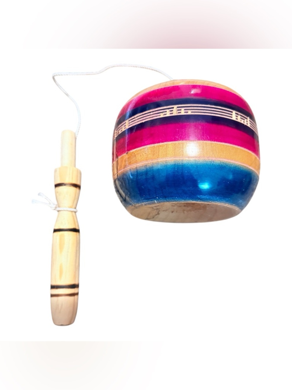 Huge Handmade Multi Color Wood Balero Mexican Toy,‎ Mexico, 6” Wide